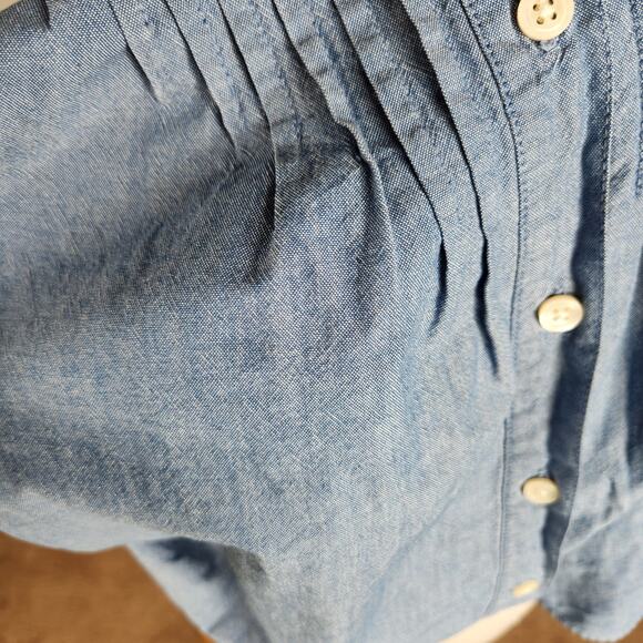 Levi's Pleated Tunic Top Women's Size Medium Chambray Roll Tab Hem 3/4 Sleeve - Picture 10 of 14